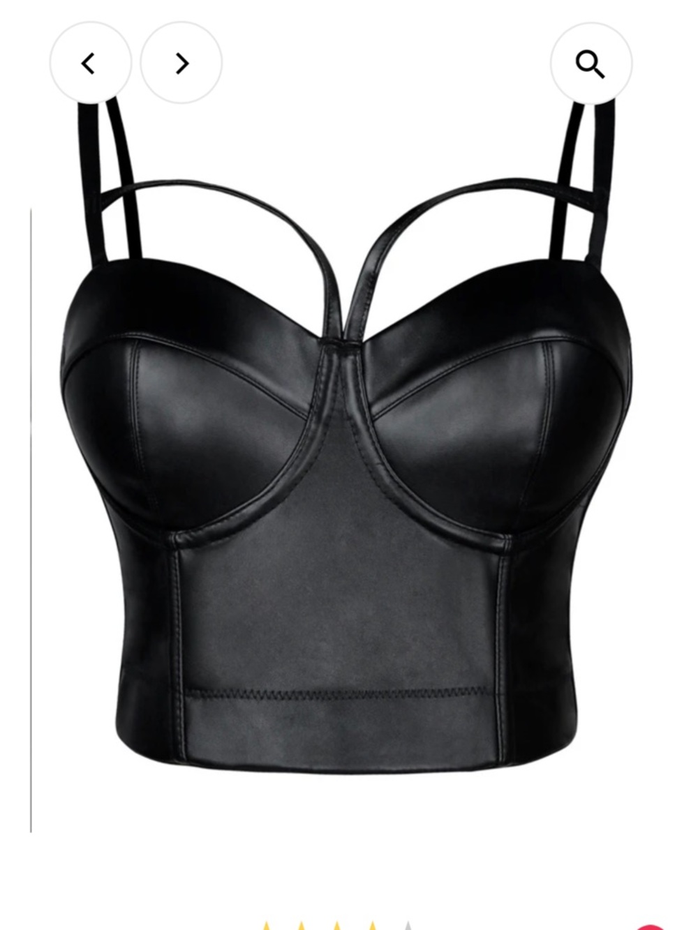 Charmian Woman's Black Spaghetti Straps PU Leather Corset Bustier Crop Bra Sz sm